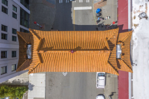 Above, the Seattle International District landmark can be seen and appreciated in all its beauty. International District Chinatown Community Center concept.